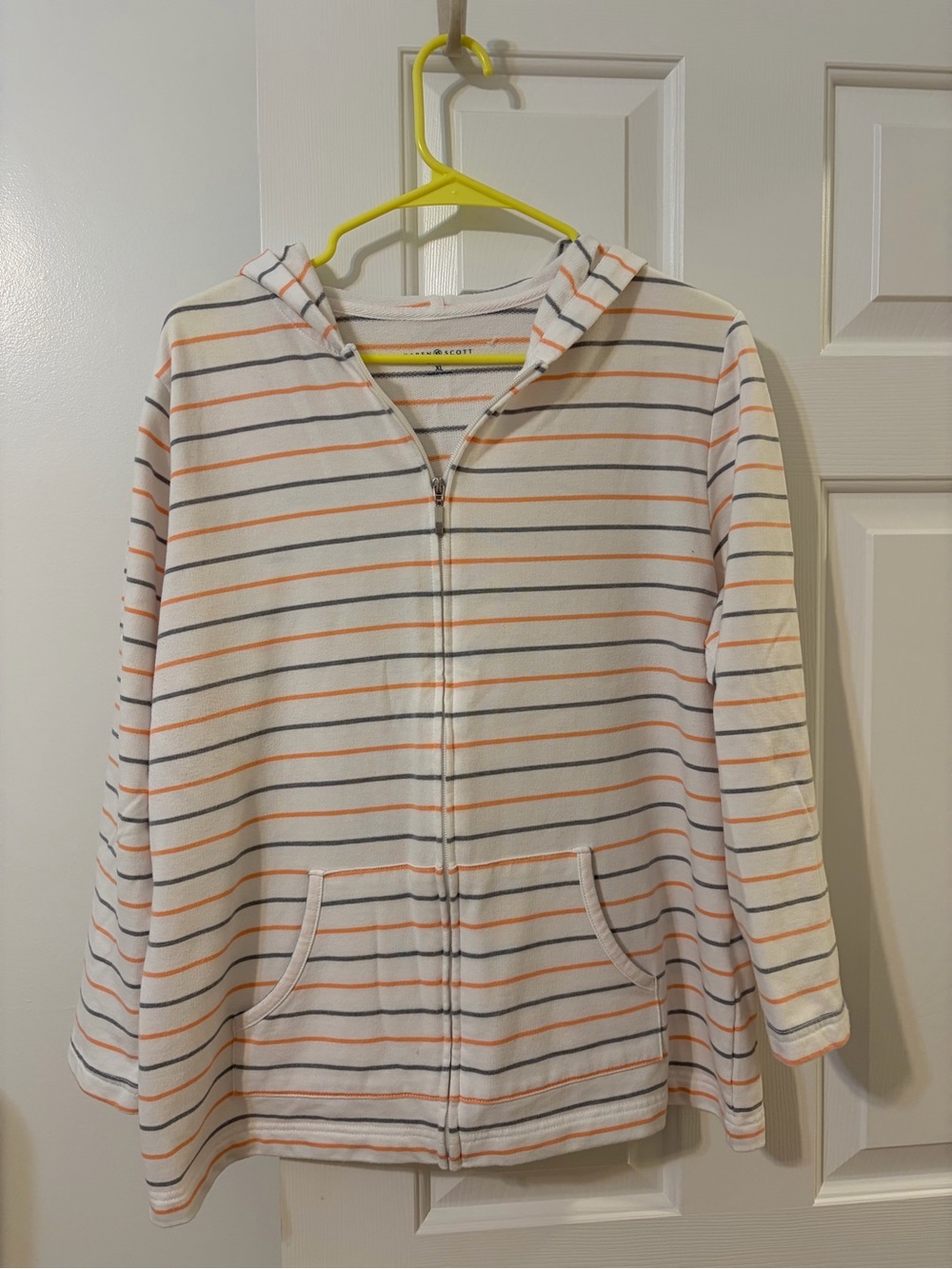 Karen Scott Sport Women’s Striped Hooded Full Zip Hoodie w/ Pockets, Size XL